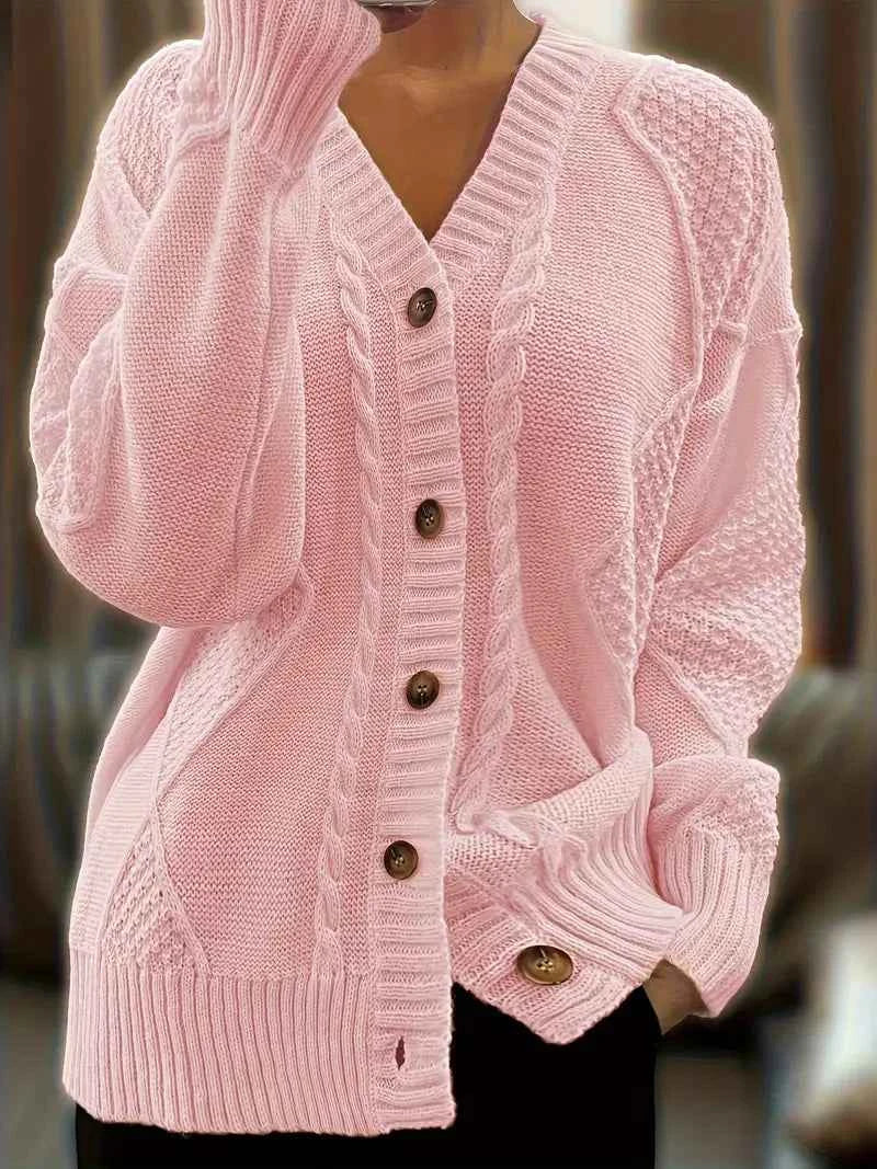 Damen Casual Cardigan aus mehrfarbigem Kabelstrick