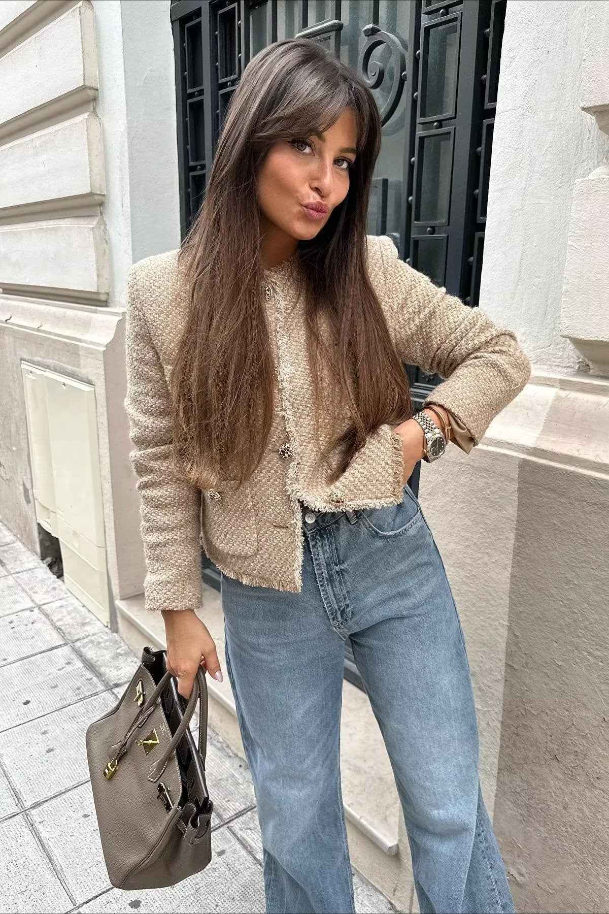 Kurzer Tweedmantel mit einfachem Knopfloch