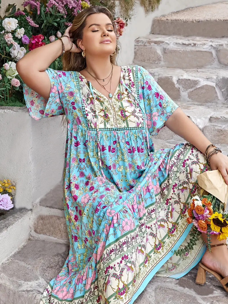 Boho-Blumen-Maxikleid – Große Größen, fließender Boho-Stil