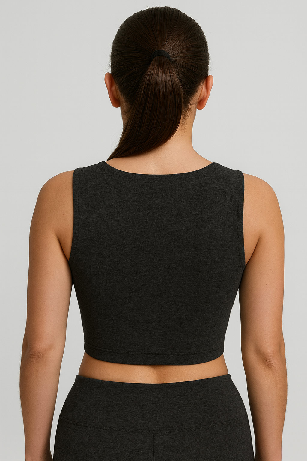 Hanna | Damen Schwarzes Cropped Tanktop Quadratausschnitt Ärmellos Dehnbar Sportshirt