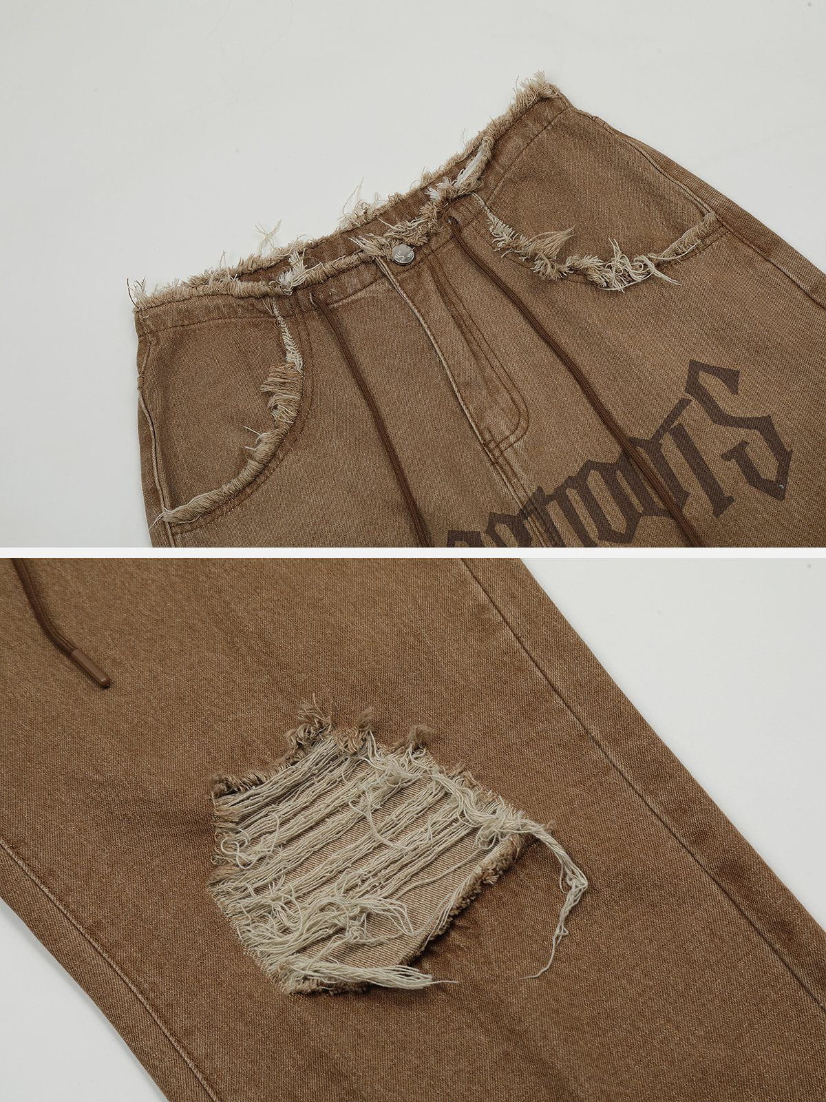 Beatrice | Trendige lockere Jeans mit Fransen und stylischen Buchstaben-Details