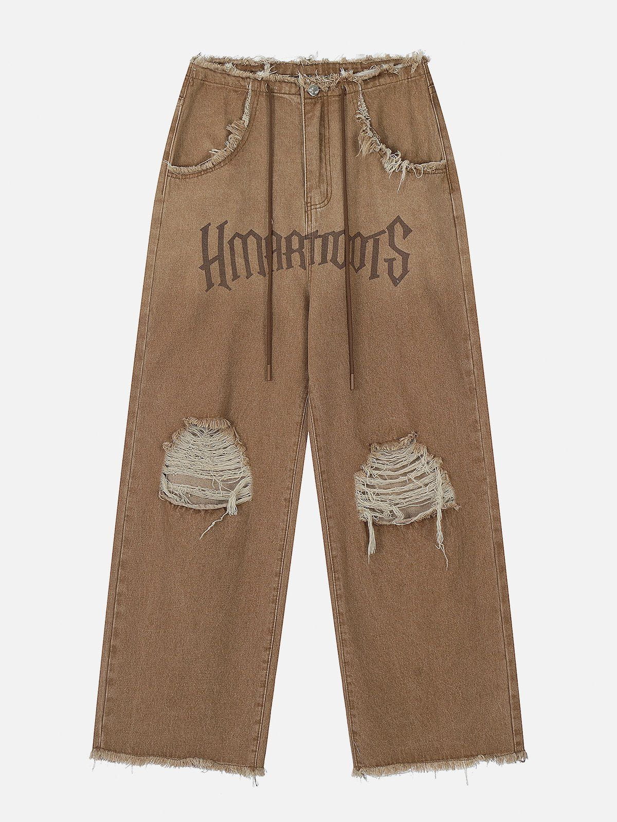 Beatrice | Trendige lockere Jeans mit Fransen und stylischen Buchstaben-Details