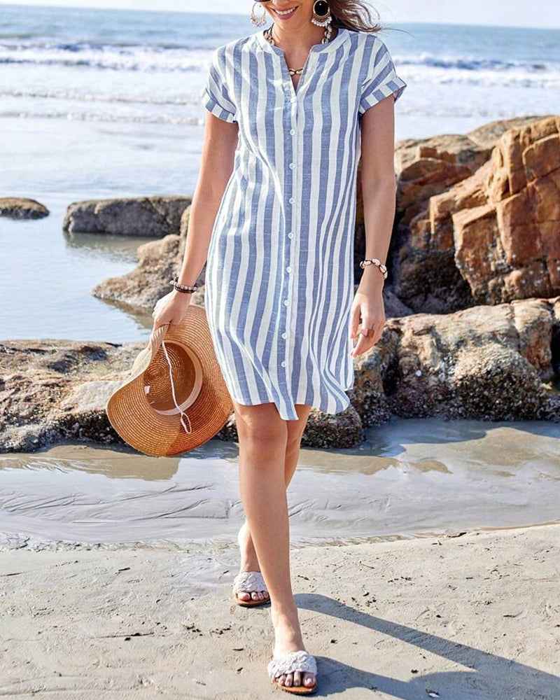 CATERINA | Gestreiftes Hemdblusenkleid mit schmeichelhaftem Schnitt und natürlichem Tagesstil