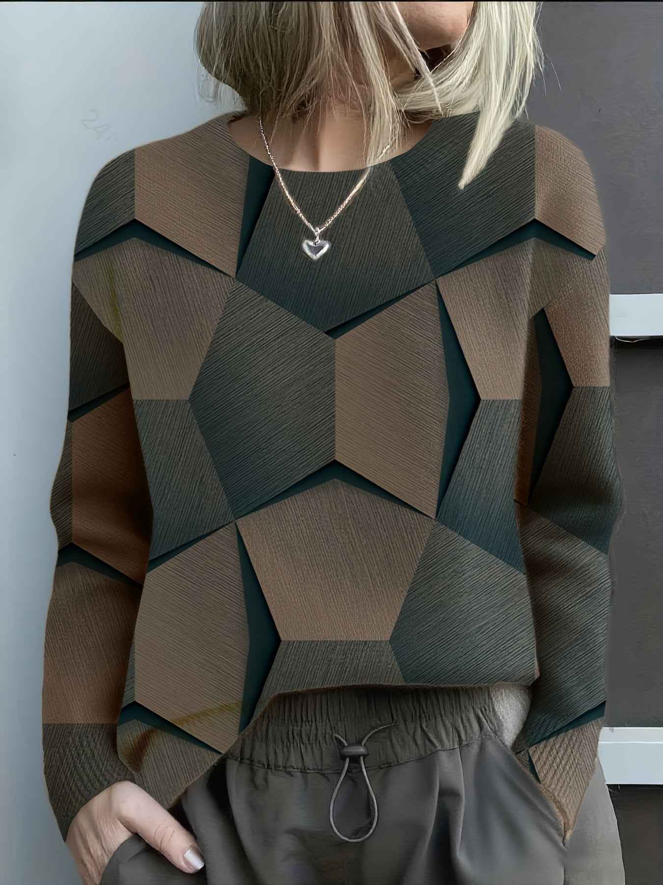 FELYSSIA - Strickpullover mit 3D geometrischem Muster modisch