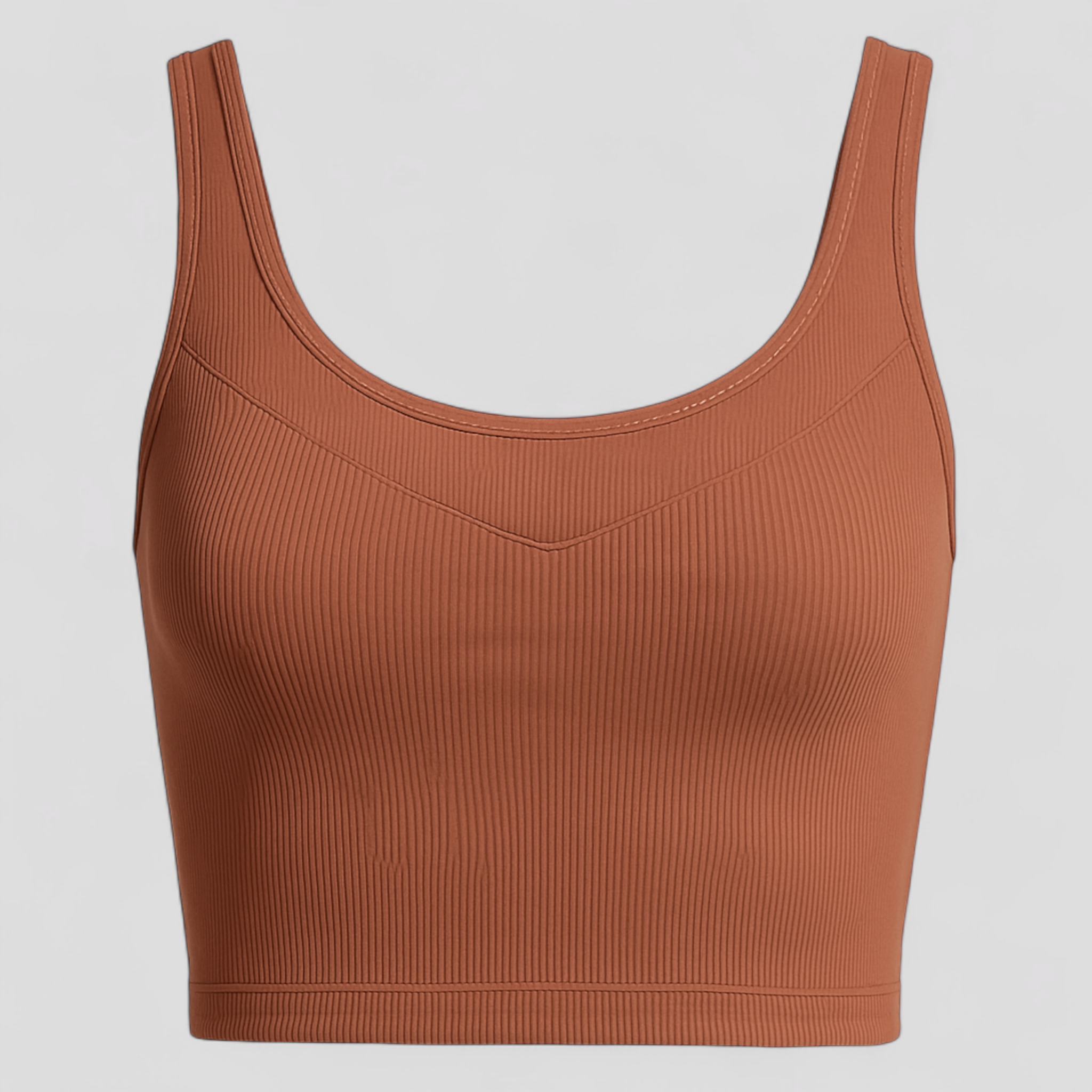 Chloe | Damen Rippstrick Kurzes Top Braun Tanktop Yoga Fitness Sommer