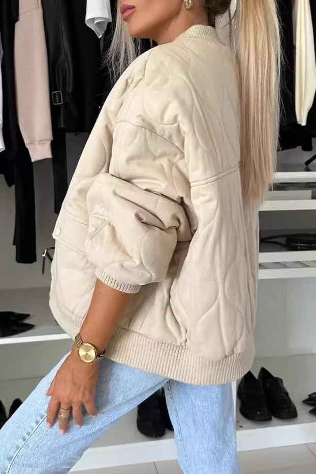 Lässiger einfarbiger Button-Down gesteppter Mantel für warmen und stilvollen Komfort