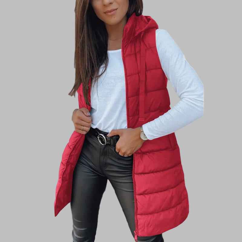 Zaira Lange ärmellose Kapuzen-Pufferweste – Bequemer Alltagslook