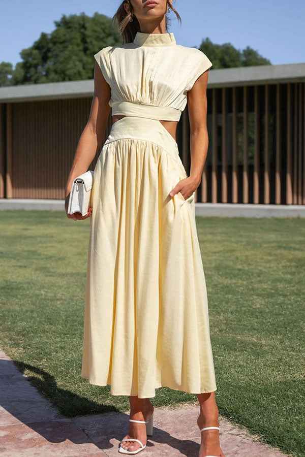Quincy | Elegantes Midikleid mit Cut-Out-Detail und Taschen
