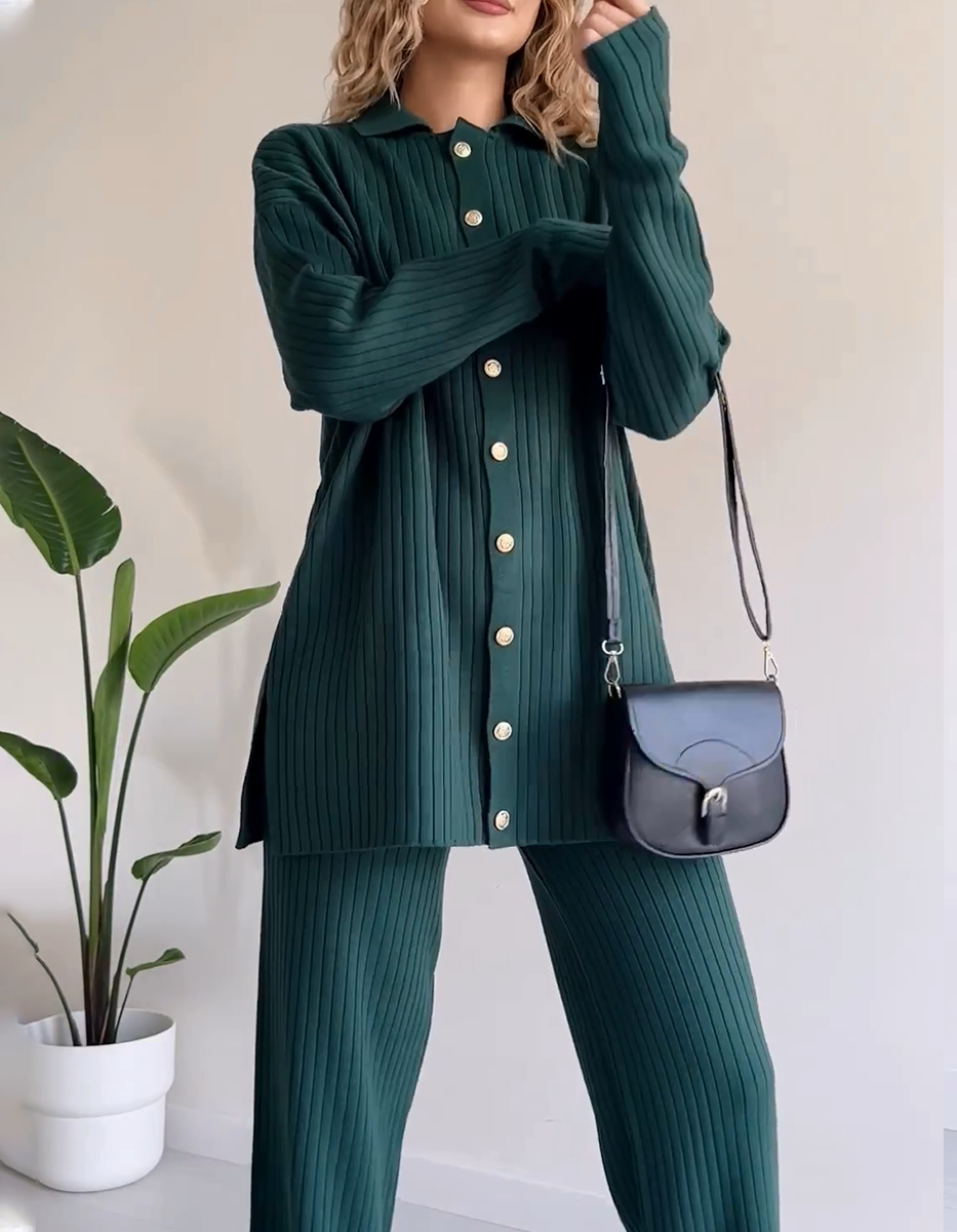 Lässiges gestreiftes Jacquard-Strick-2-teiliges Set