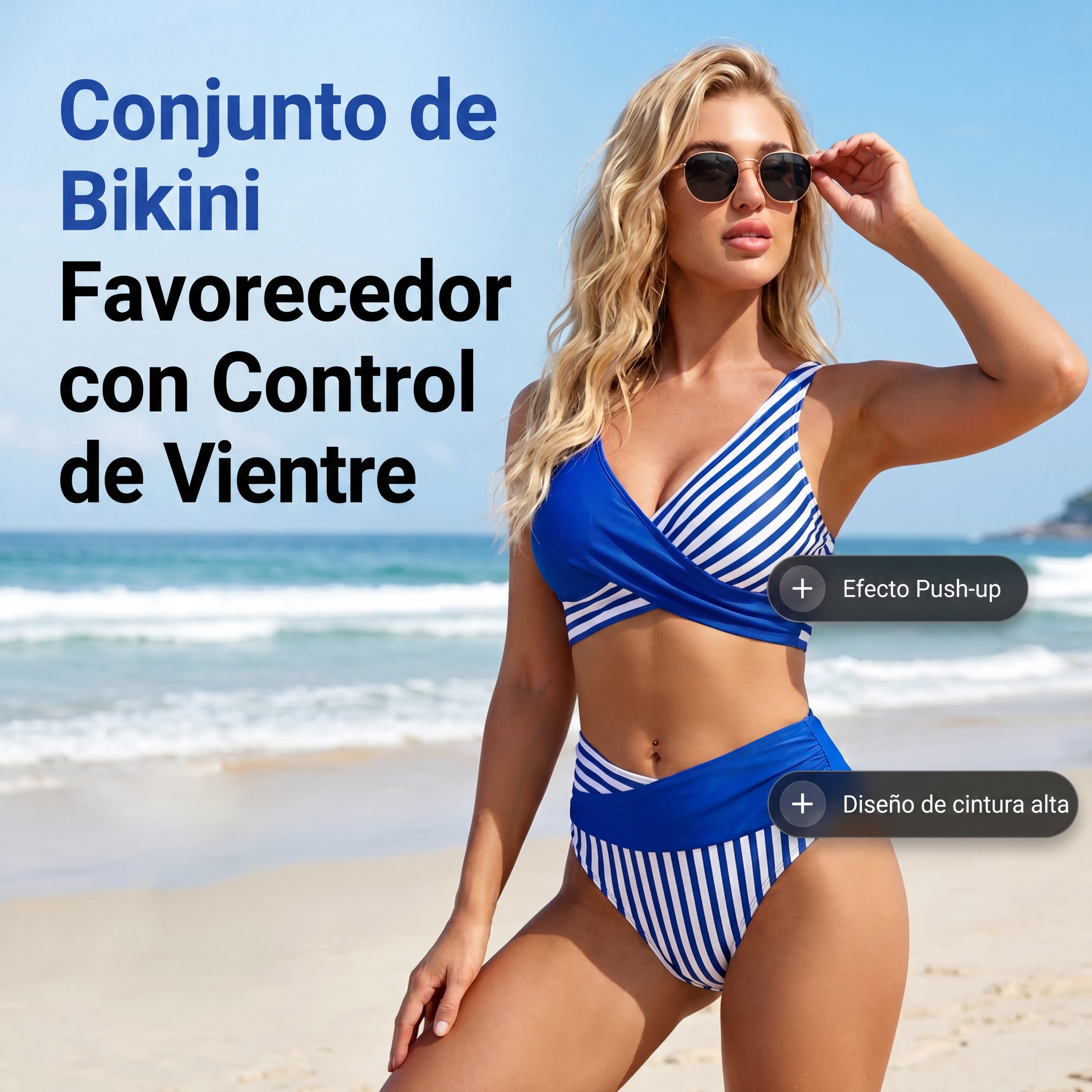 Zweiteiliger Bauchkontroll-Bikini – Blau