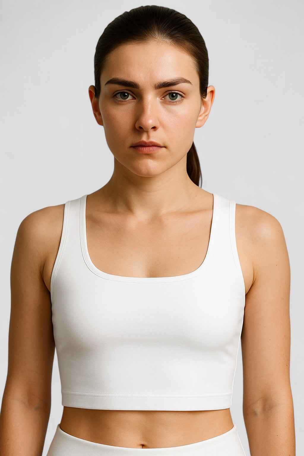Anais | Damen Quadratisch Cropped Tank Top Weiß Ärmellos Sport Fitness Yoga