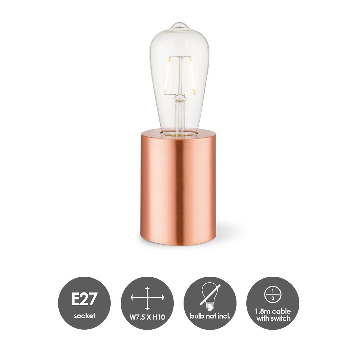 Industrie-Tischlampe im runden Design "Home Sweet Home" aus Kupfer – Elegante, schlichte Ausführung, Größen 7,5/7,5/10 cm
