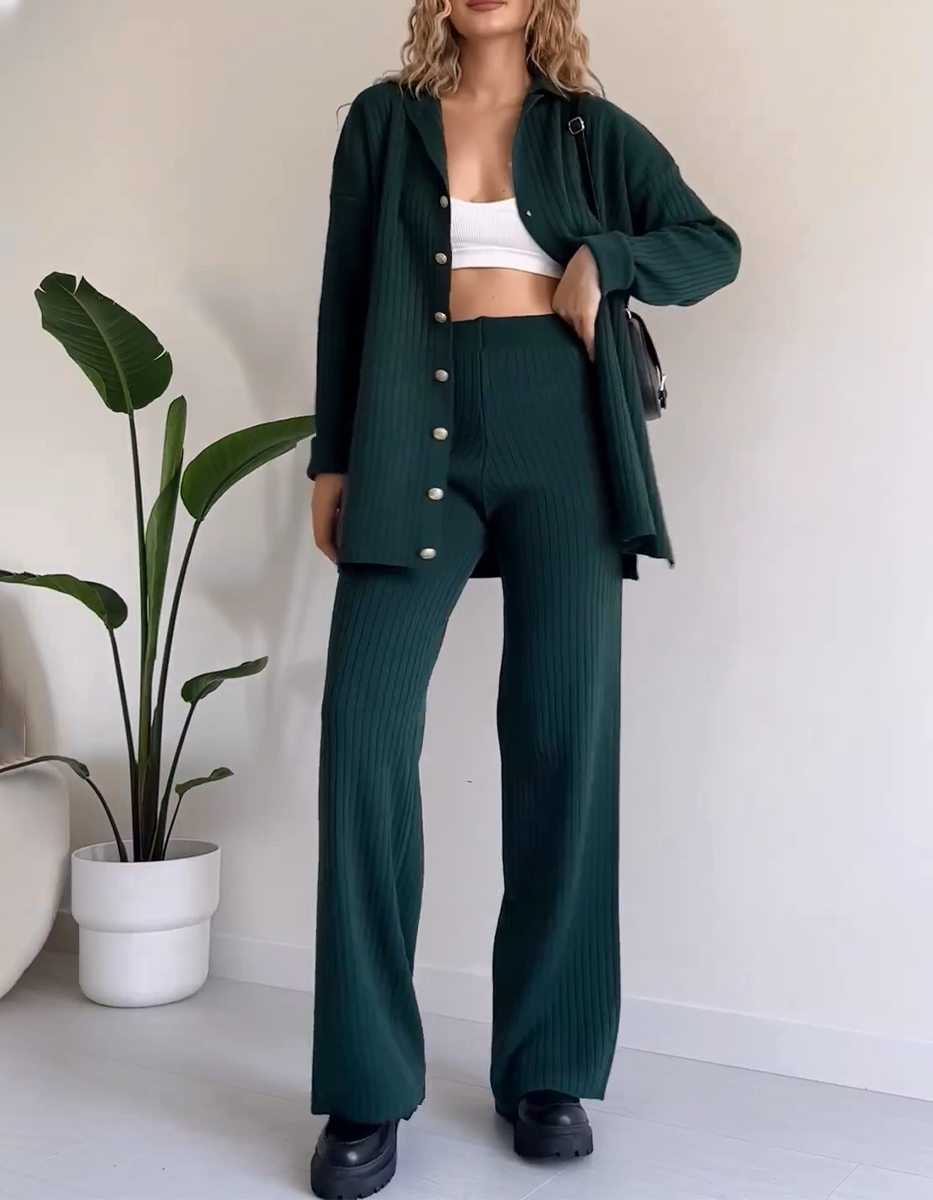 Lässiges gestreiftes Jacquard-Strick-2-teiliges Set