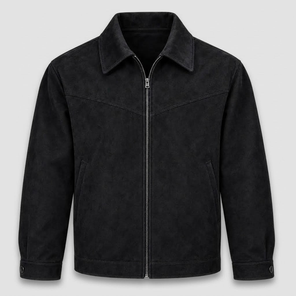 Herren Veloursleder-Optik Kurzjacke mit Umlegekragen
