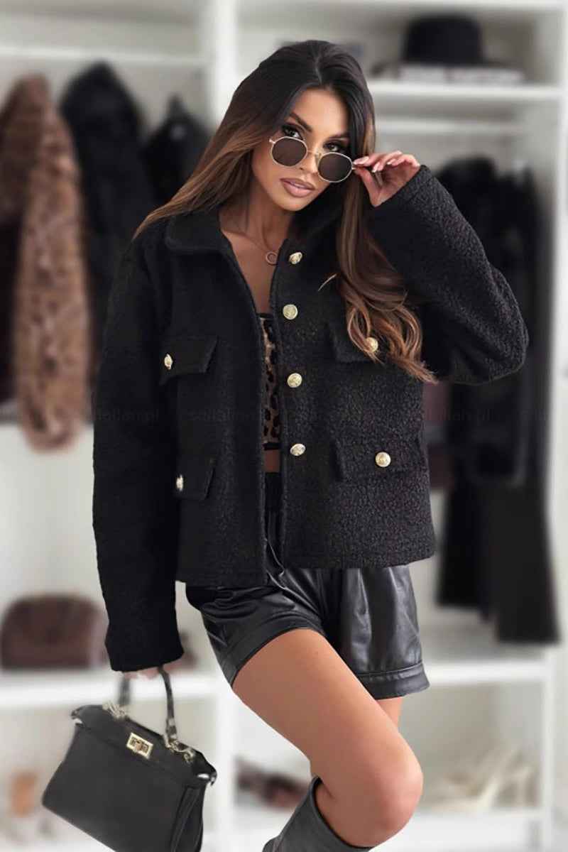 Mantel mit Reverskragen und Knopf, Sherpa, Langarm für einen bequemen Stil