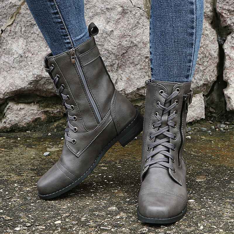 Women's Leather Orthopedic Shoes with Side Zip and Round Toe