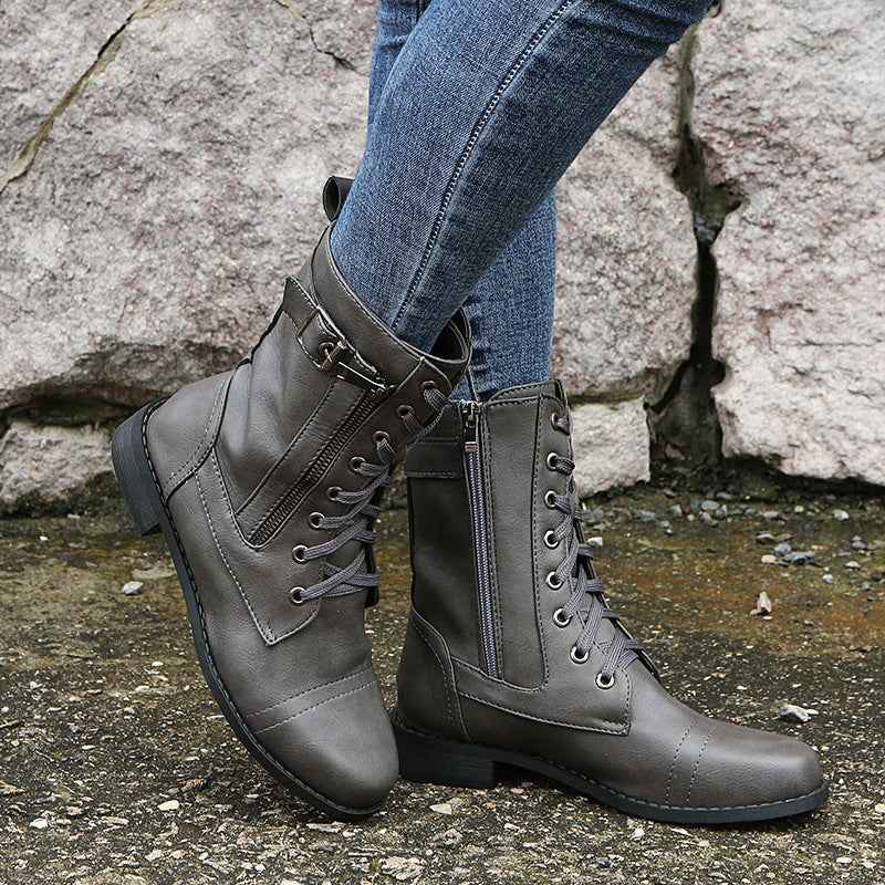 Women's Leather Orthopedic Shoes with Side Zip and Round Toe