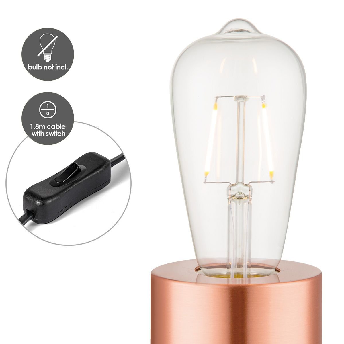 Industrie-Tischlampe im runden Design "Home Sweet Home" aus Kupfer – Elegante, schlichte Ausführung, Größen 7,5/7,5/10 cm