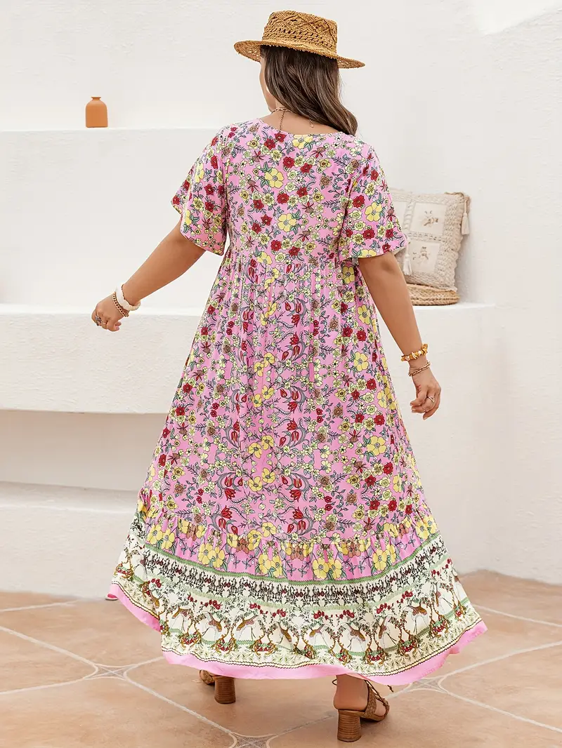 Plus-Size Boho-Blumen-Maxikleid – Fließender, figurschmeichelnder Stil