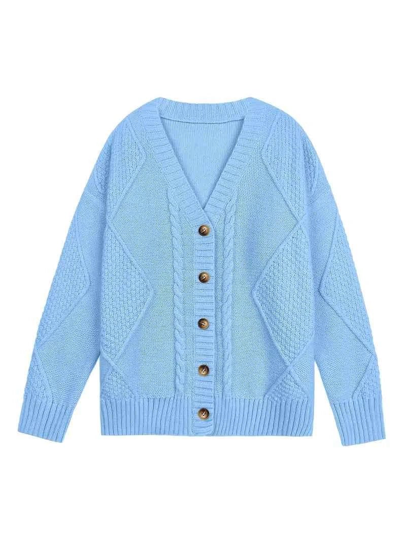 Damen Casual Cardigan aus mehrfarbigem Kabelstrick