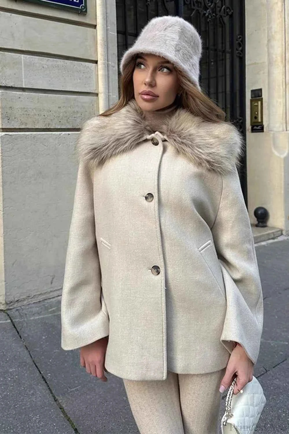 Schicker und gemütlicher Mantel mit Faux-Fell-Kragen Einreihige Jacke für mühelose Eleganz