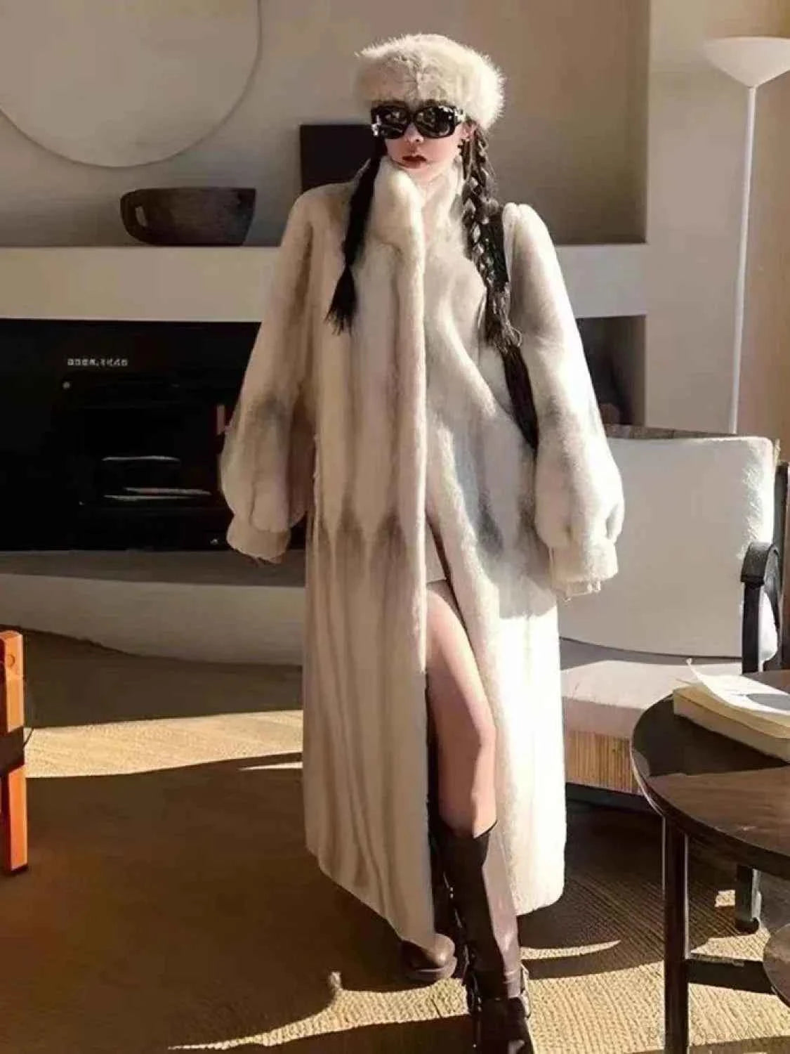 Chic Stehkragen Kunstpelz-Mantel aus Faux-Mink für stilvolle Eleganz