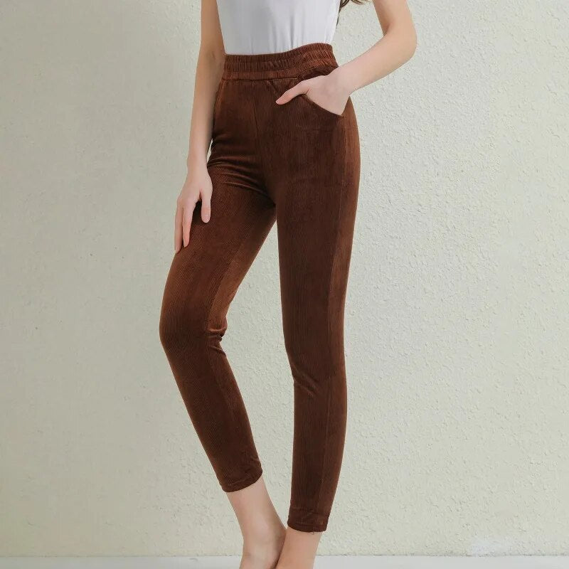 Elise Damen Elegante und Bequeme Corduroy Warme Hose