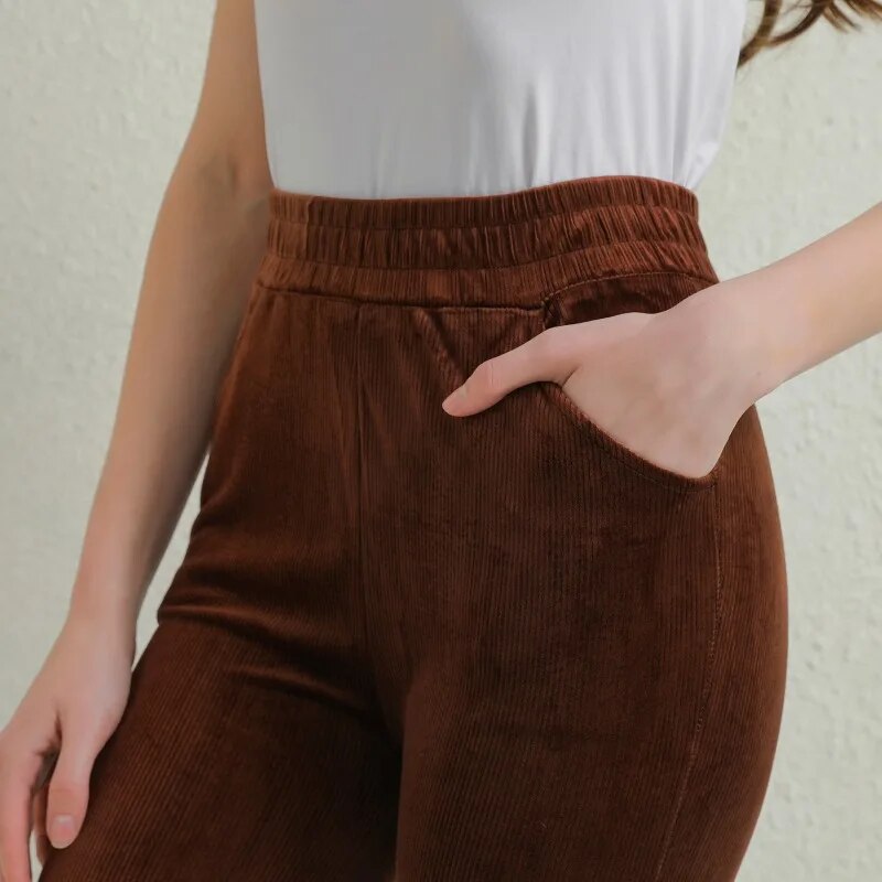 Elise Damen Elegante und Bequeme Corduroy Warme Hose