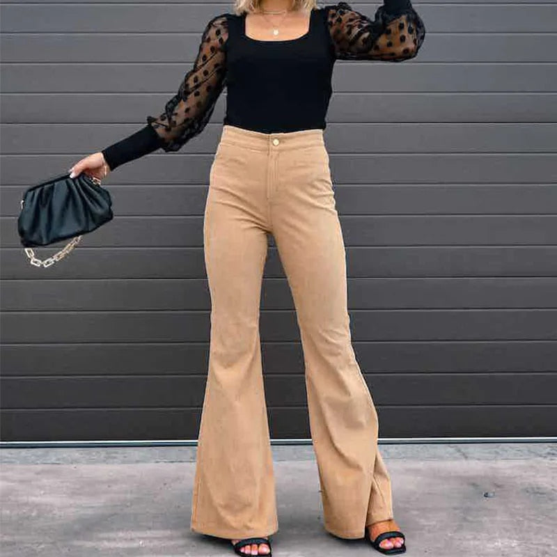 Erika - stilvolle Vintage-Rippe-Hoch taillierte Damenhose