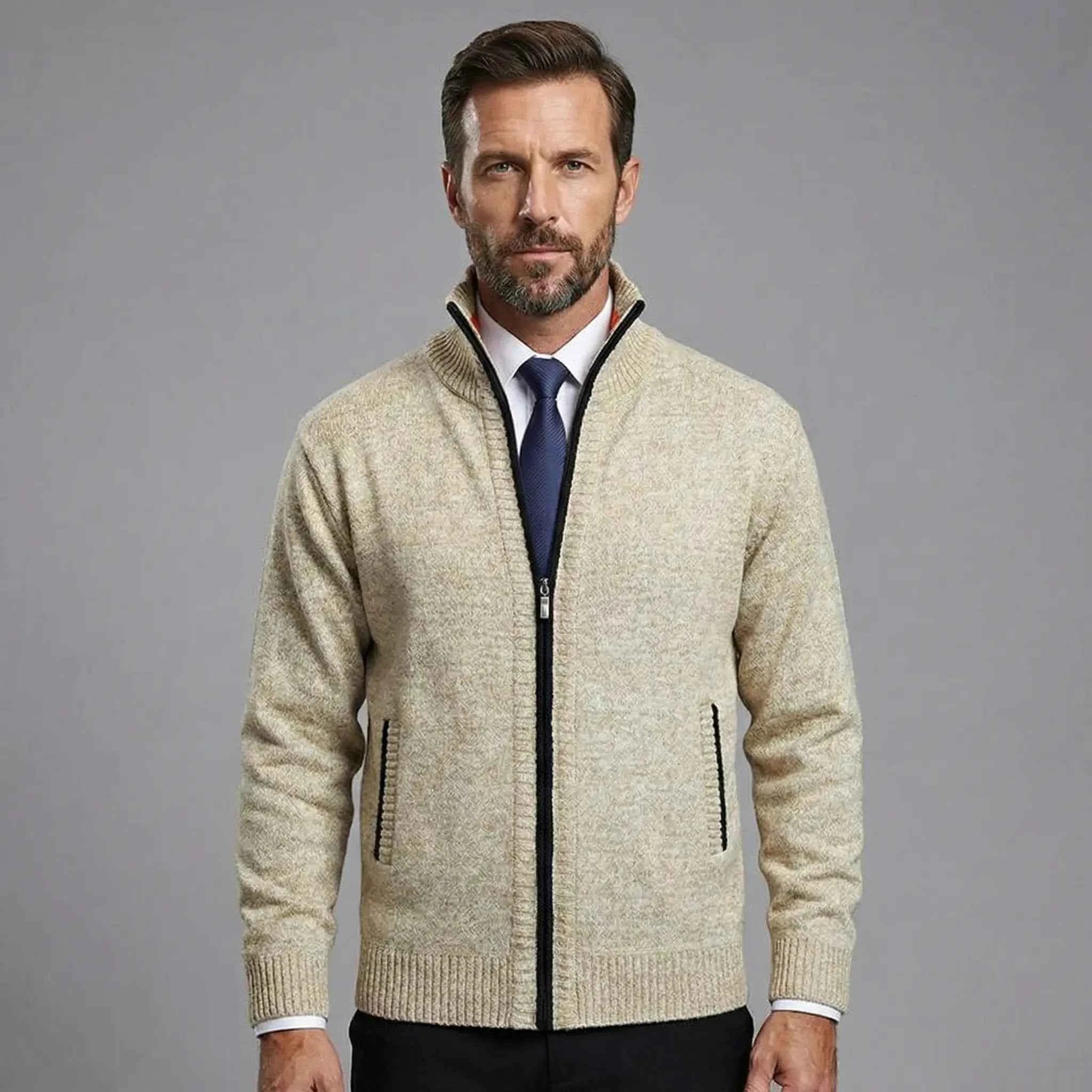 Owen Einfarbiges Strickcardigan mit Stehkragen