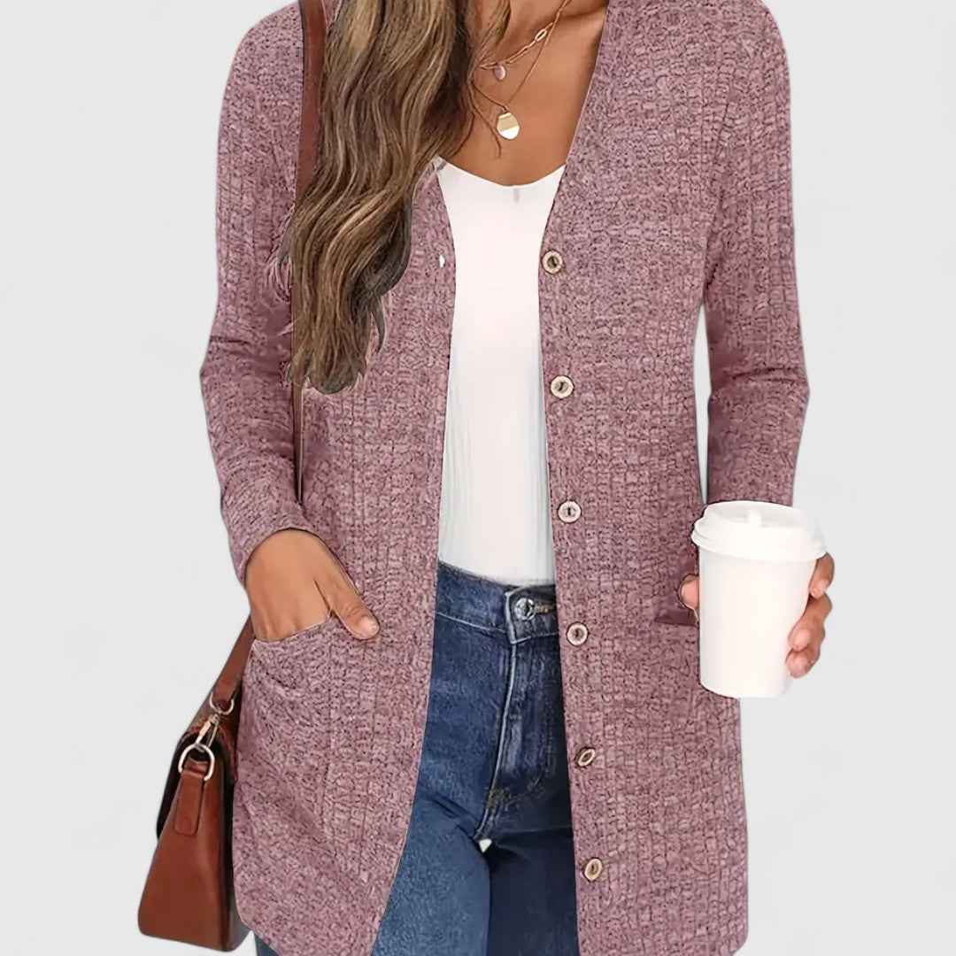 Lindsey - Bequemer V-Ausschnitt Cardigan für einen eleganten und lässigen Stil
