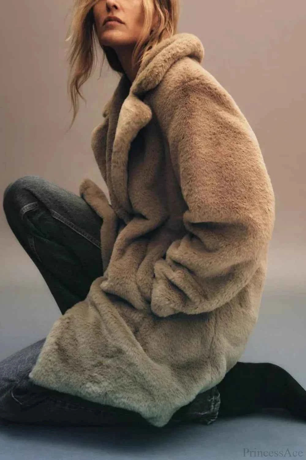 Lässiger Luxus Faux-Fell Revers Langarm-warmer Mantel für gemütliche Eleganz