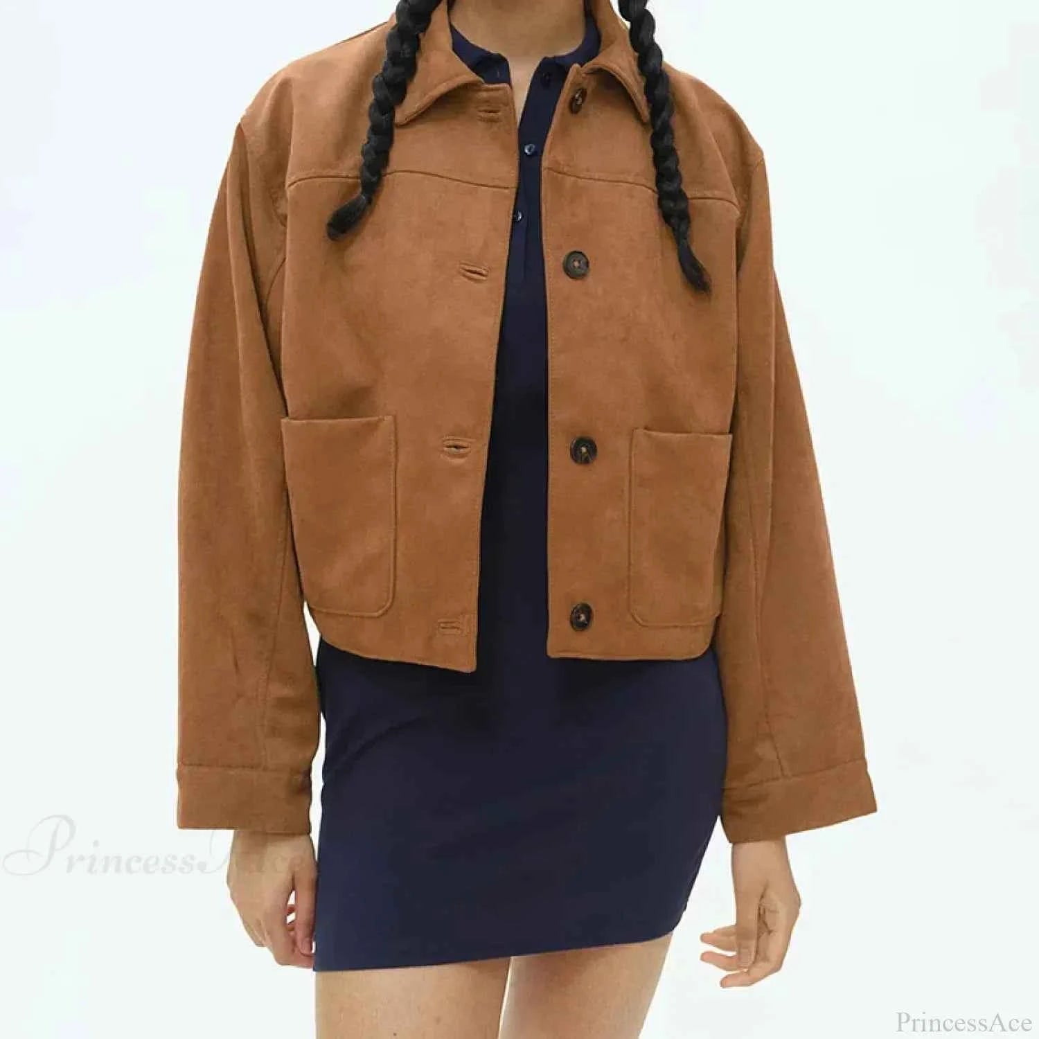 Eleganter imitierter Ledermantel mit Revers und Doppelknopfverschluss