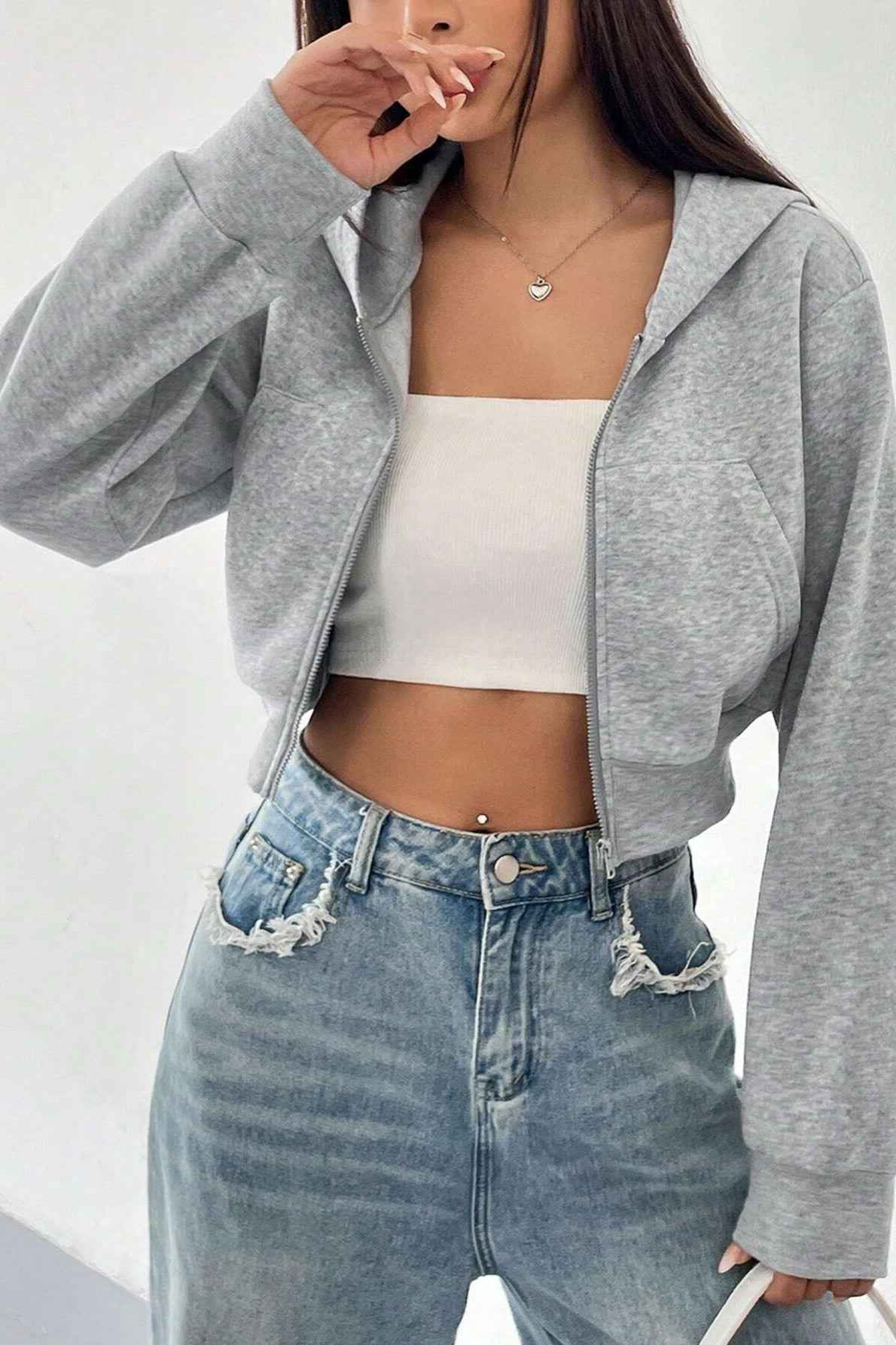 Kurzjacke mit Reißverschluss-hoodie