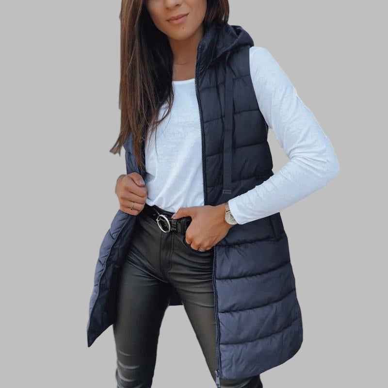 Zaira Lange ärmellose Kapuzen-Pufferweste – Bequemer Alltagslook