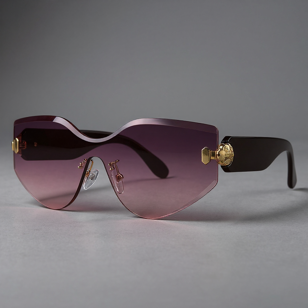 Sonnenbrille Übergroß Randlos, Farbverlauf-Gläser & Goldakzente