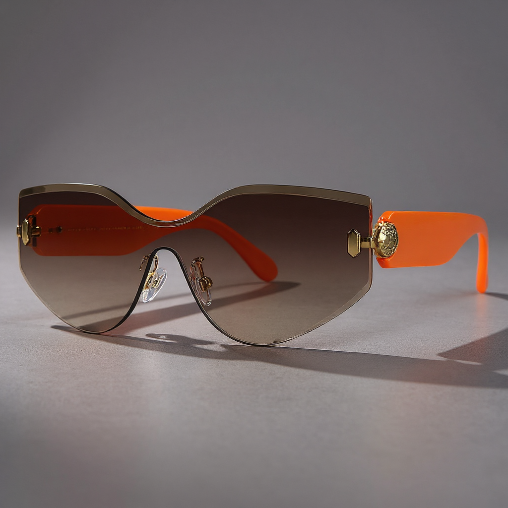 Sonnenbrille Übergroß Randlos, Farbverlauf-Gläser & Goldakzente