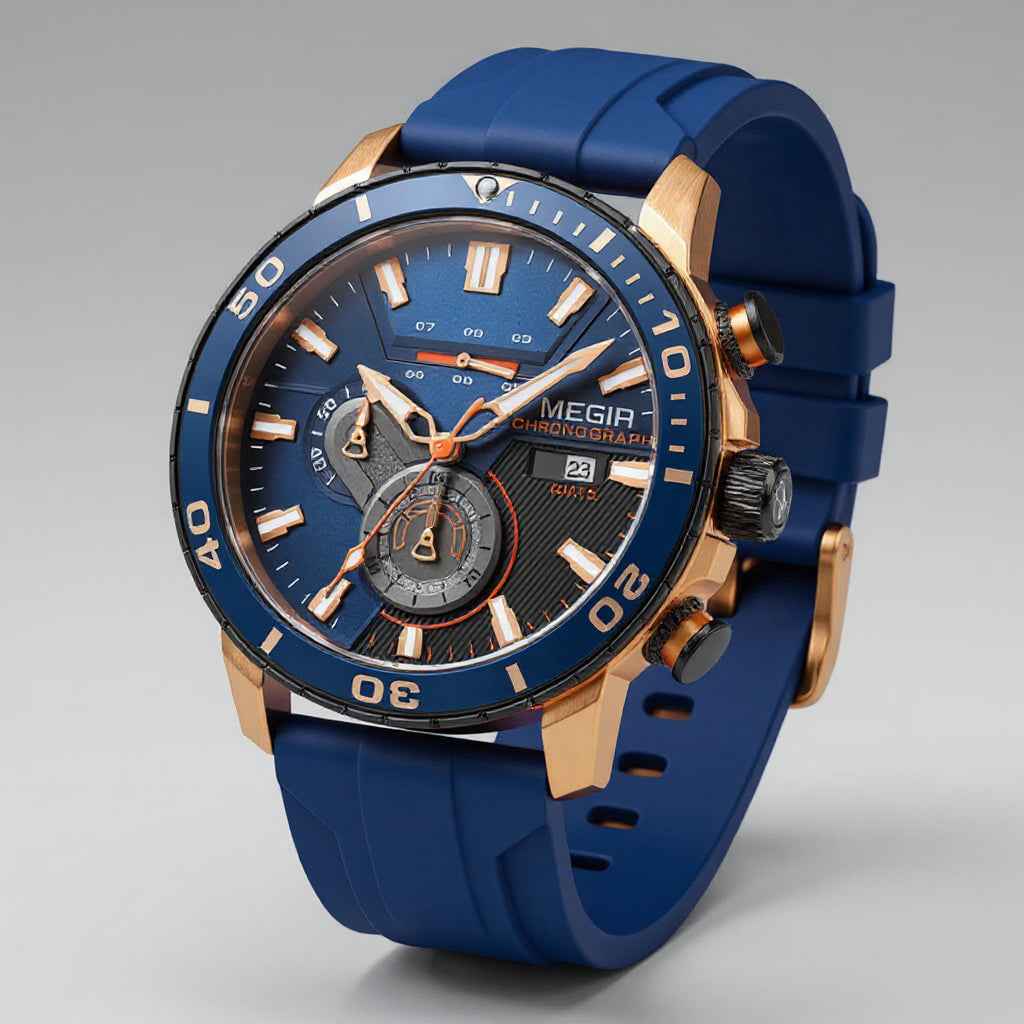 Chronograph Herrenuhr, Keramiklünette, Silikonarmband, präzise