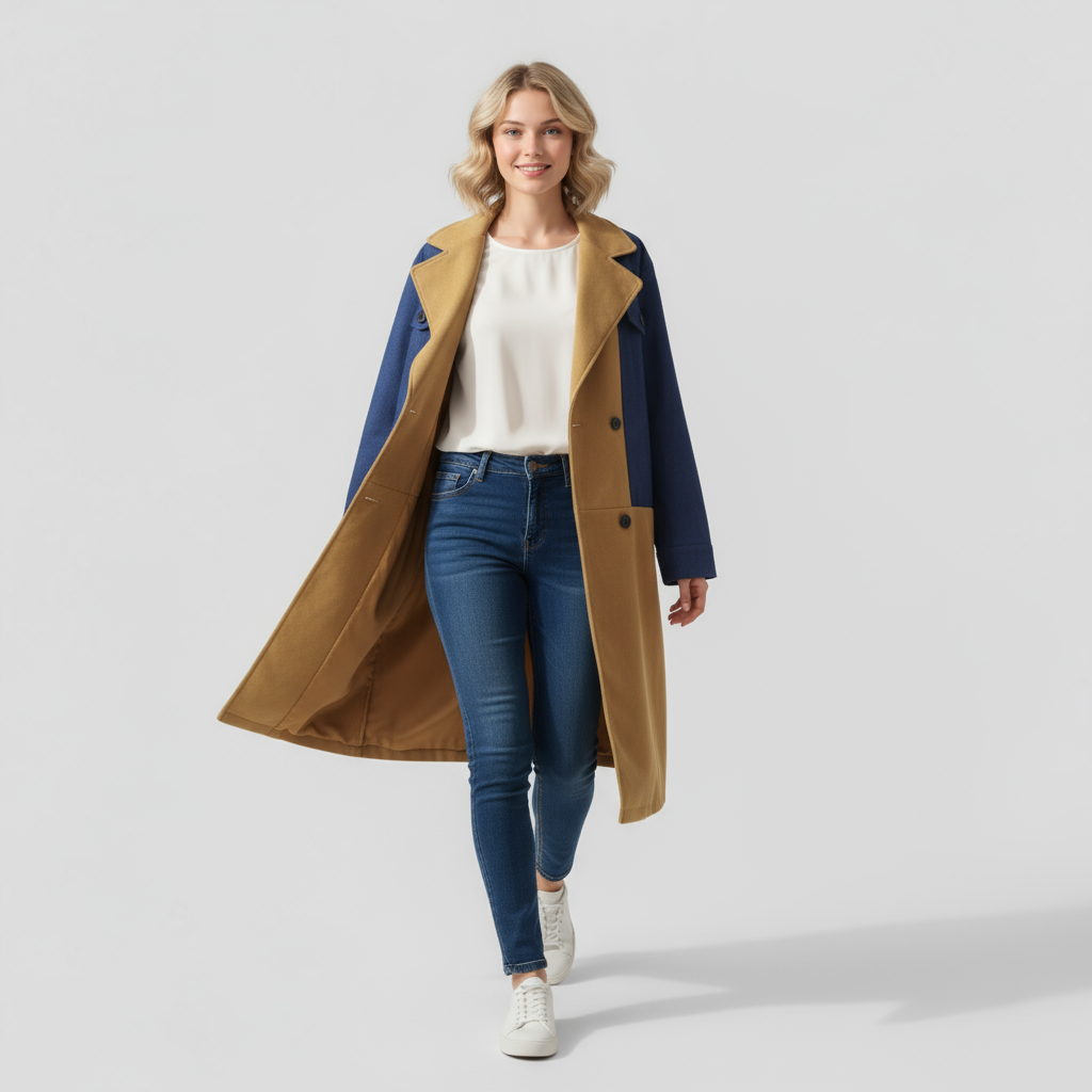 Damen Mid-Length Doppelreihiger Winter Mantel
