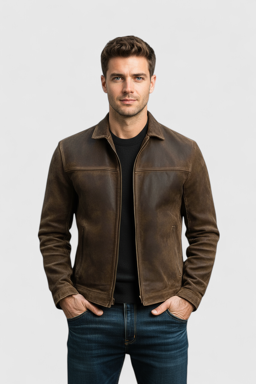Herren Lederjacke Mit Elegantem Design