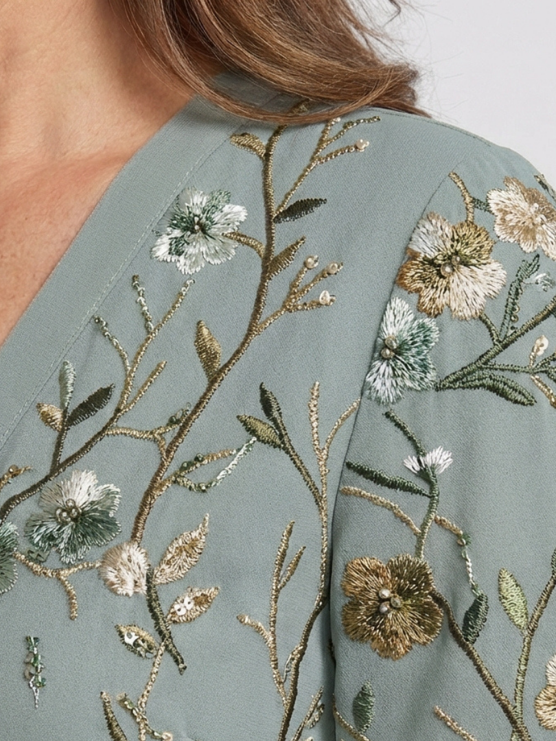 Lina & Emma™ | Kurzärmliges Maxikleid mit Blumenmuster und V-Ausschnitt