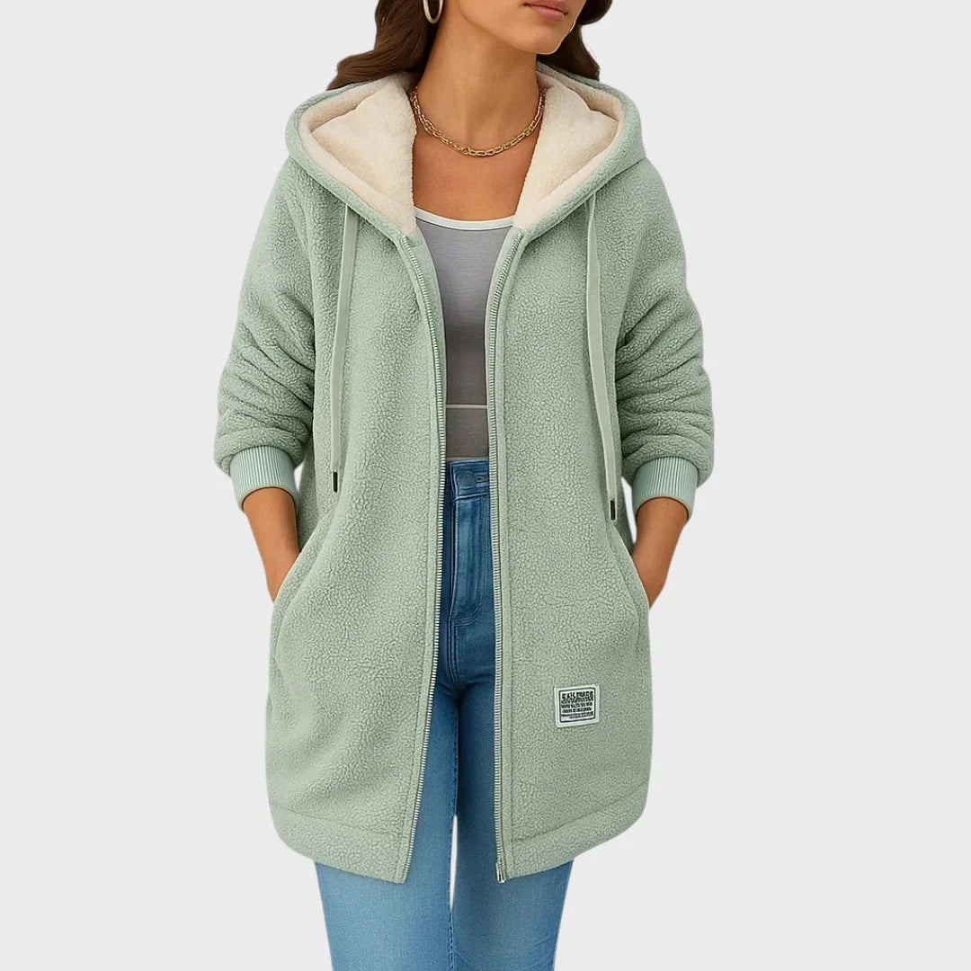 Women's Hooded Teddy Jacket with Zip Closure