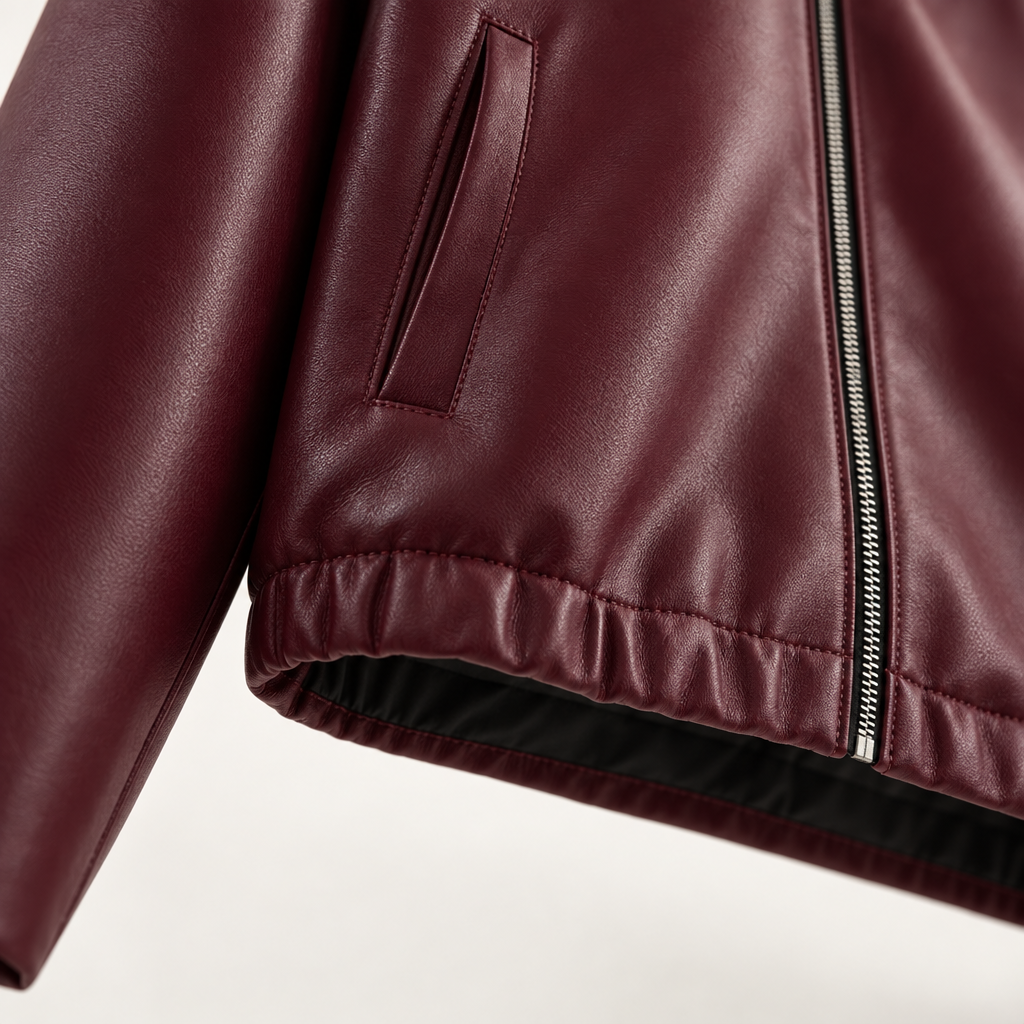 Damen Kurze Kunstlederjacke mit Reißverschluss und Kragen