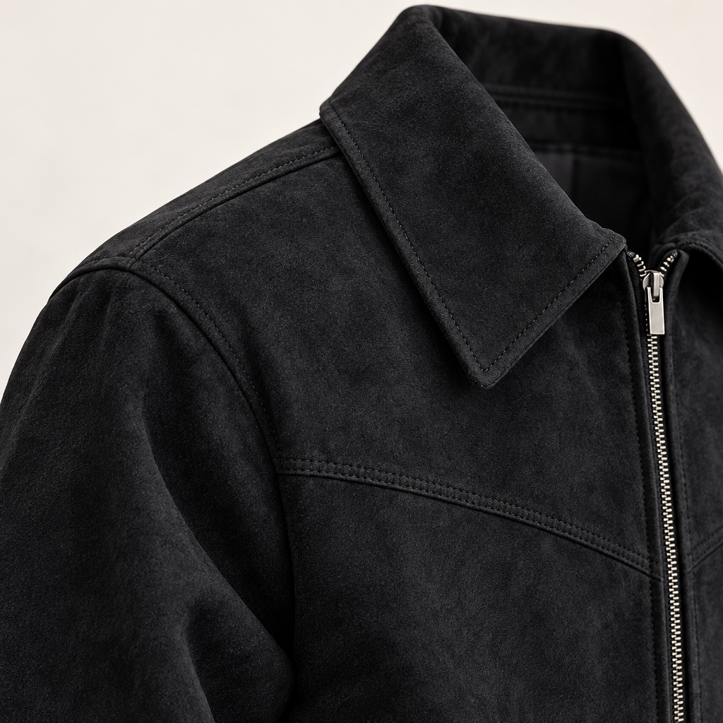 Herren Veloursleder-Optik Kurzjacke mit Umlegekragen