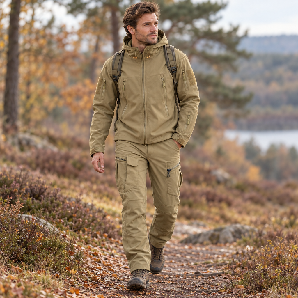 Herren Outdoor-Set - Gepolsterte Winterjacke mit Kapuze und Cargohose
