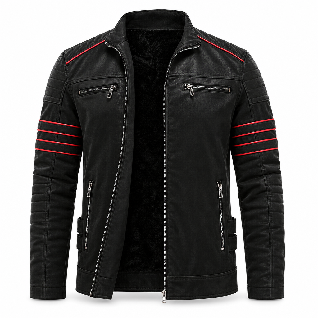 Herren Bikerjacke aus Kunstleder mit Kontraststreifen