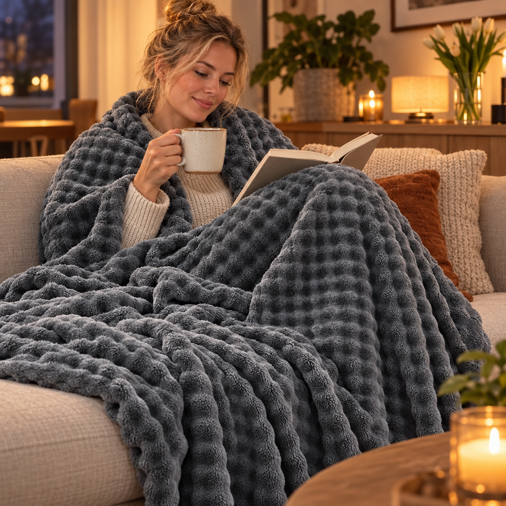 Strukturierte Korallenfleece-Kuscheldecke für Sofa und Bett
