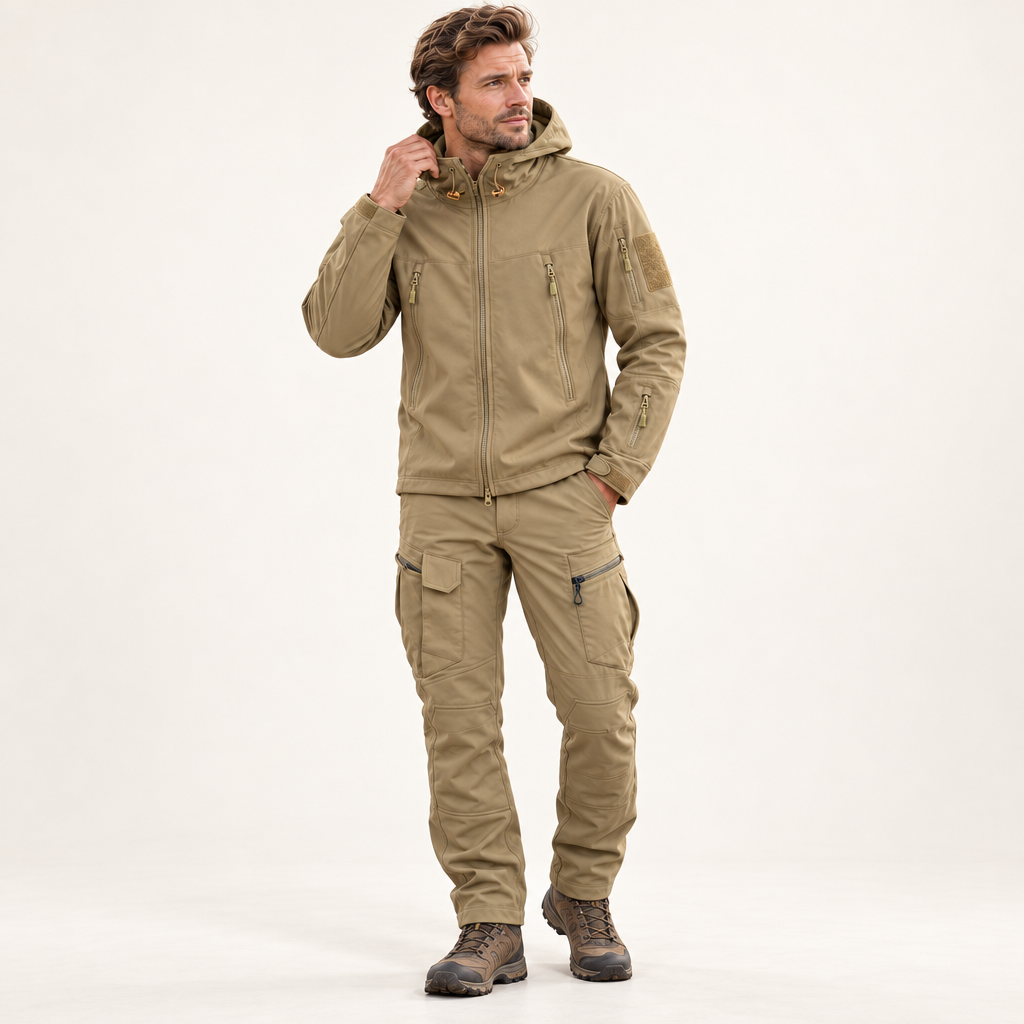 Herren Outdoor-Set - Gepolsterte Winterjacke mit Kapuze und Cargohose