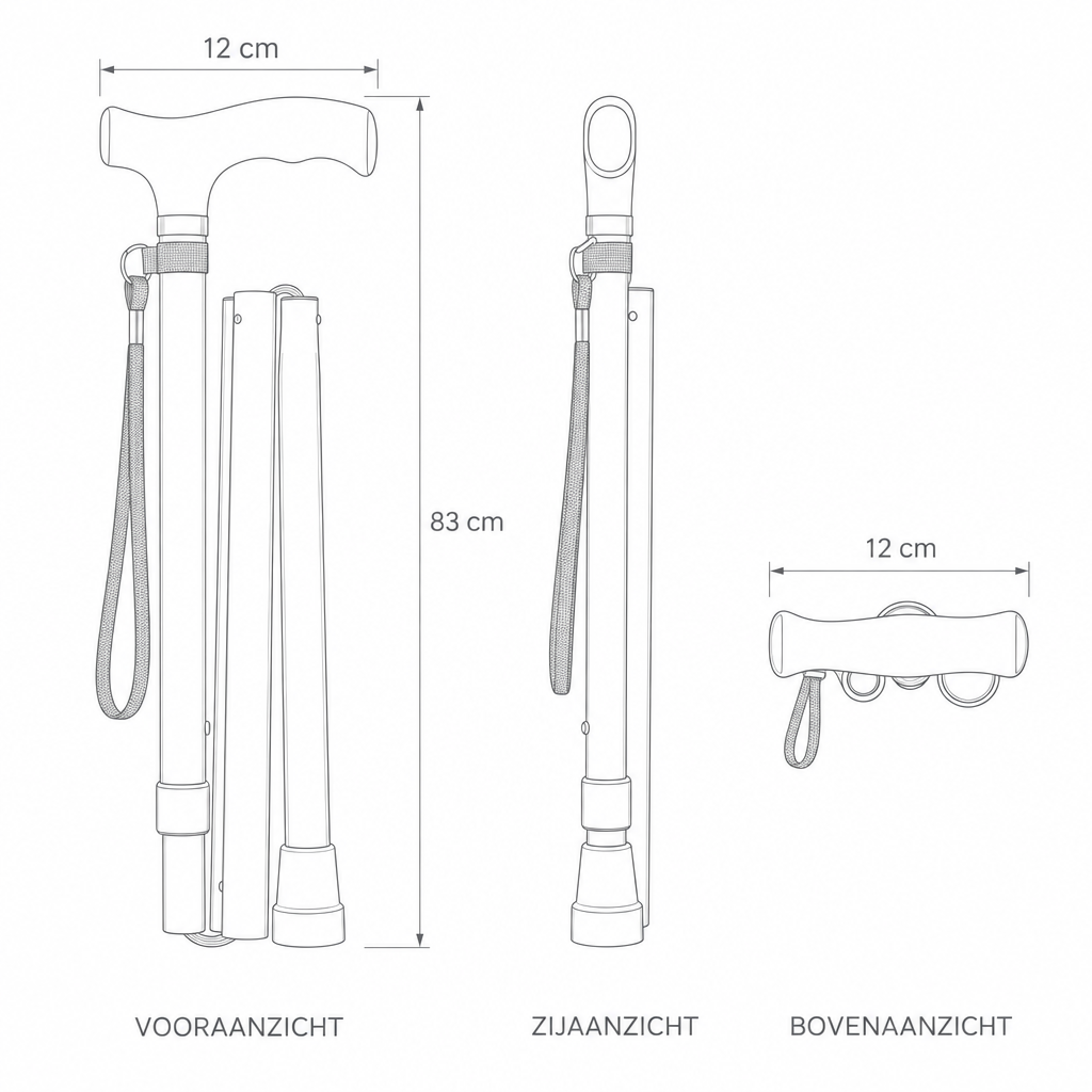 Faltbarer Aluminium-Gehstock mit T-Griff und Handgelenkschlaufe
