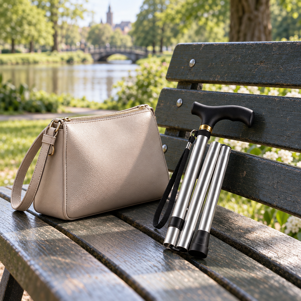 Faltbarer Aluminium-Gehstock mit T-Griff und Handgelenkschlaufe